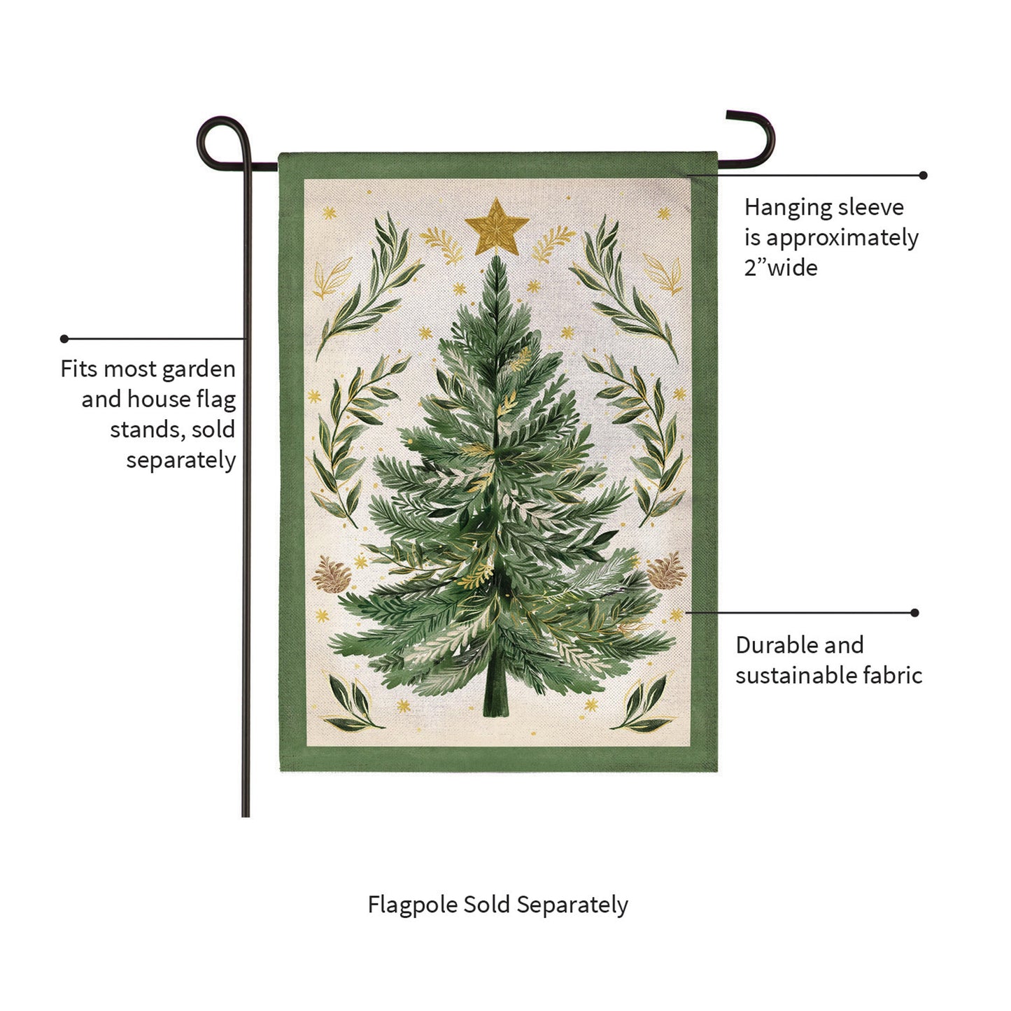 Christmas Tree With Acorn Burlap Garden Flag