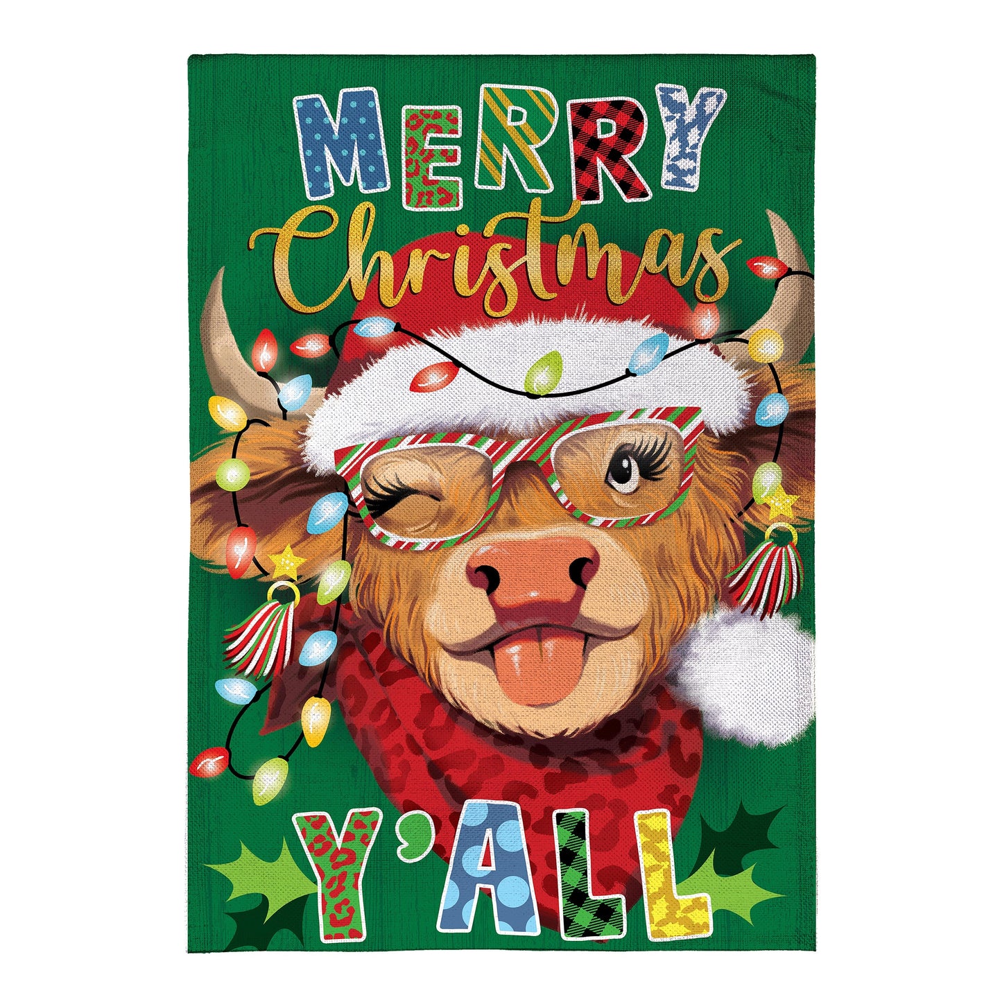 Merry Highland Ho Burlap House Flag