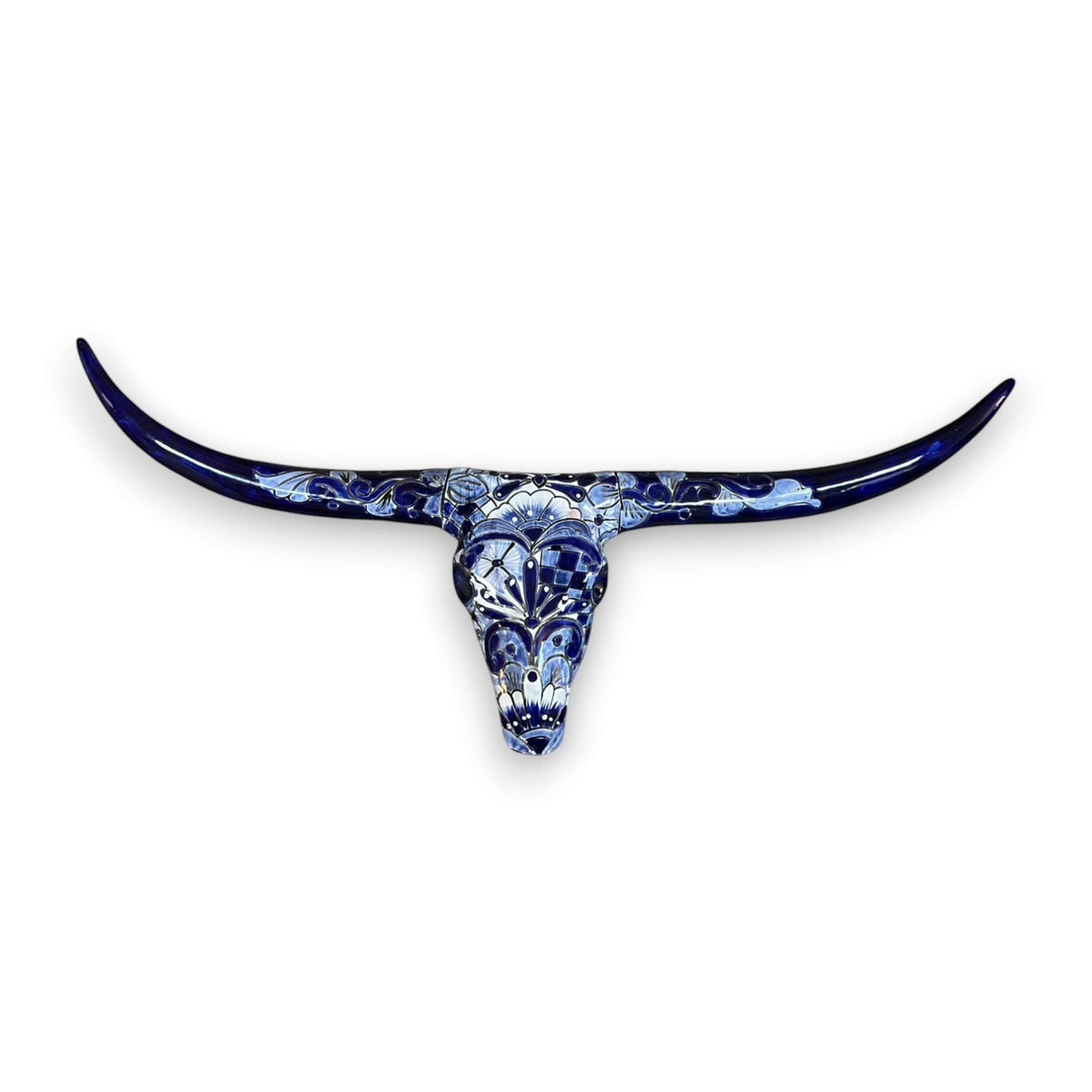 Talavera Longhorn Skull | Blue & White Mexican Wall Art