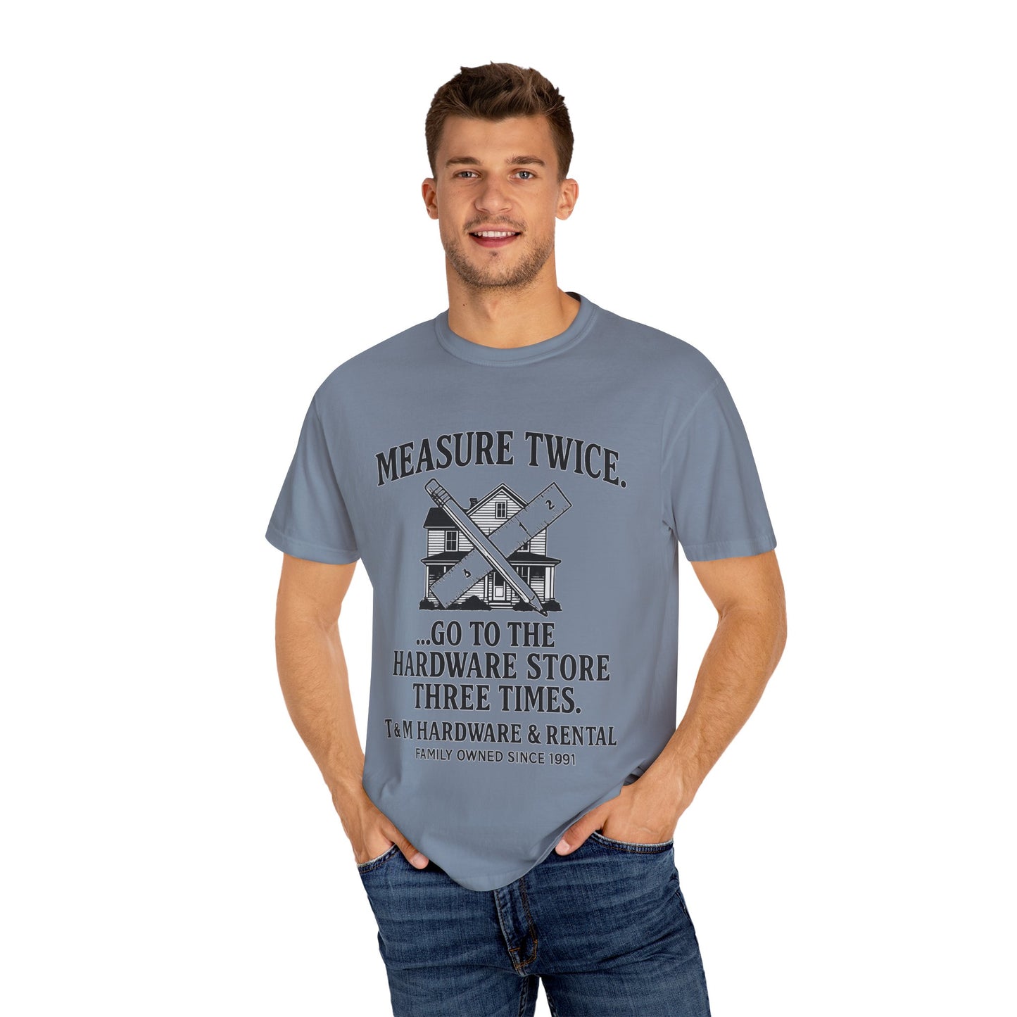 Measure Twice Graphic T-Shirt, Funny DIY Gift, Home Improvement Apparel, Father's Day Shirt, Unisex Casual Tee