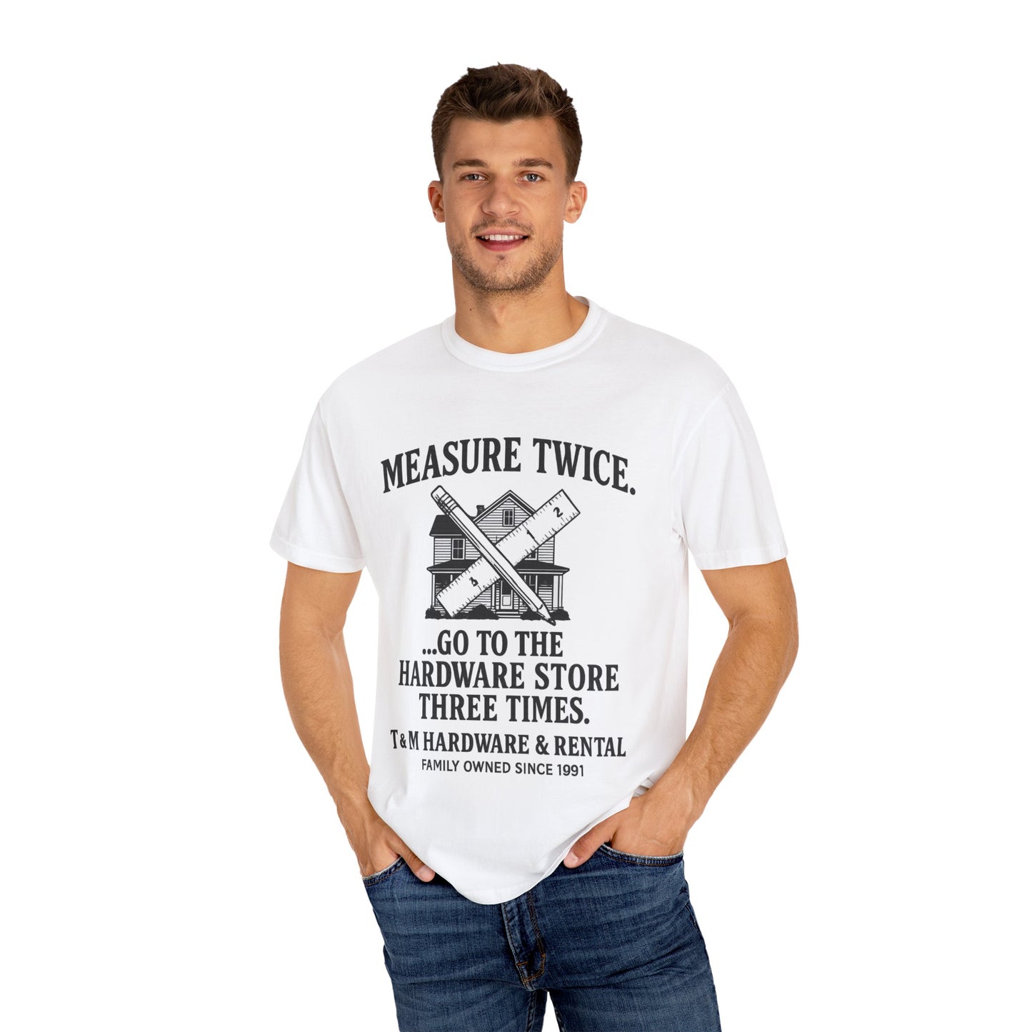 Measure Twice Graphic T-Shirt, Funny DIY Gift, Home Improvement Apparel, Father's Day Shirt, Unisex Casual Tee