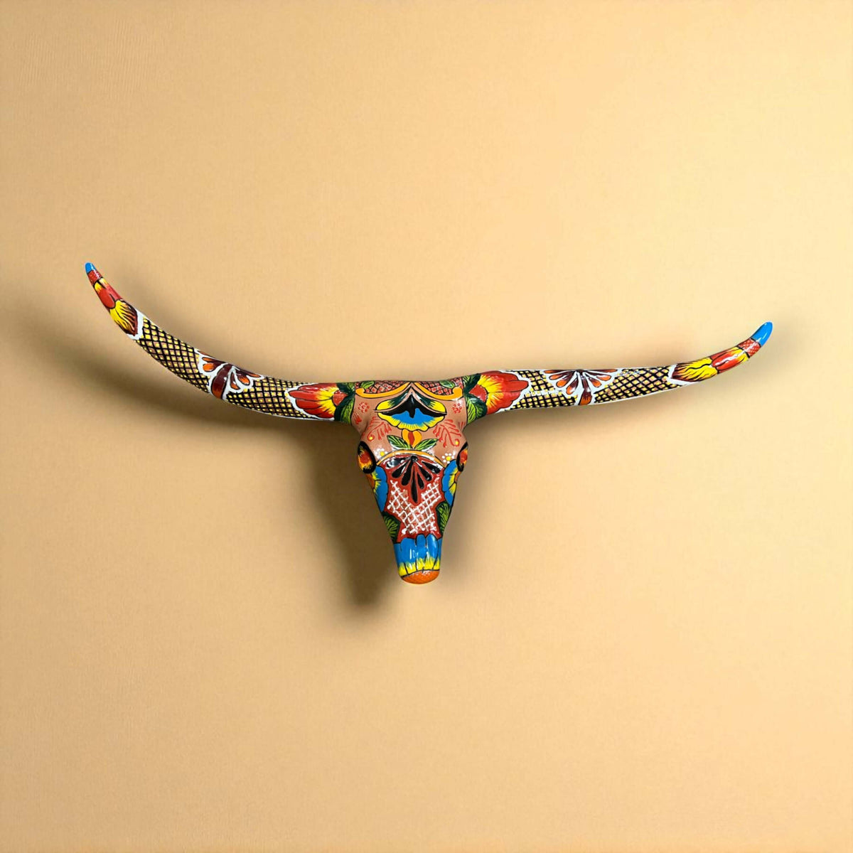 Talavera Longhorn Skull | Handmade Mexican Bull Wall Art