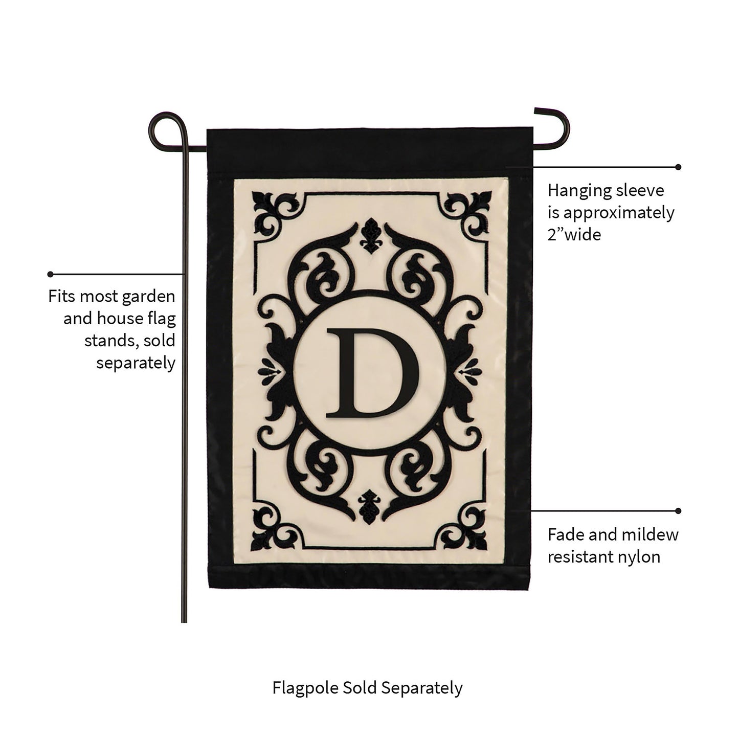 Cambridge Monogram Garden Applique Flag, Letter D