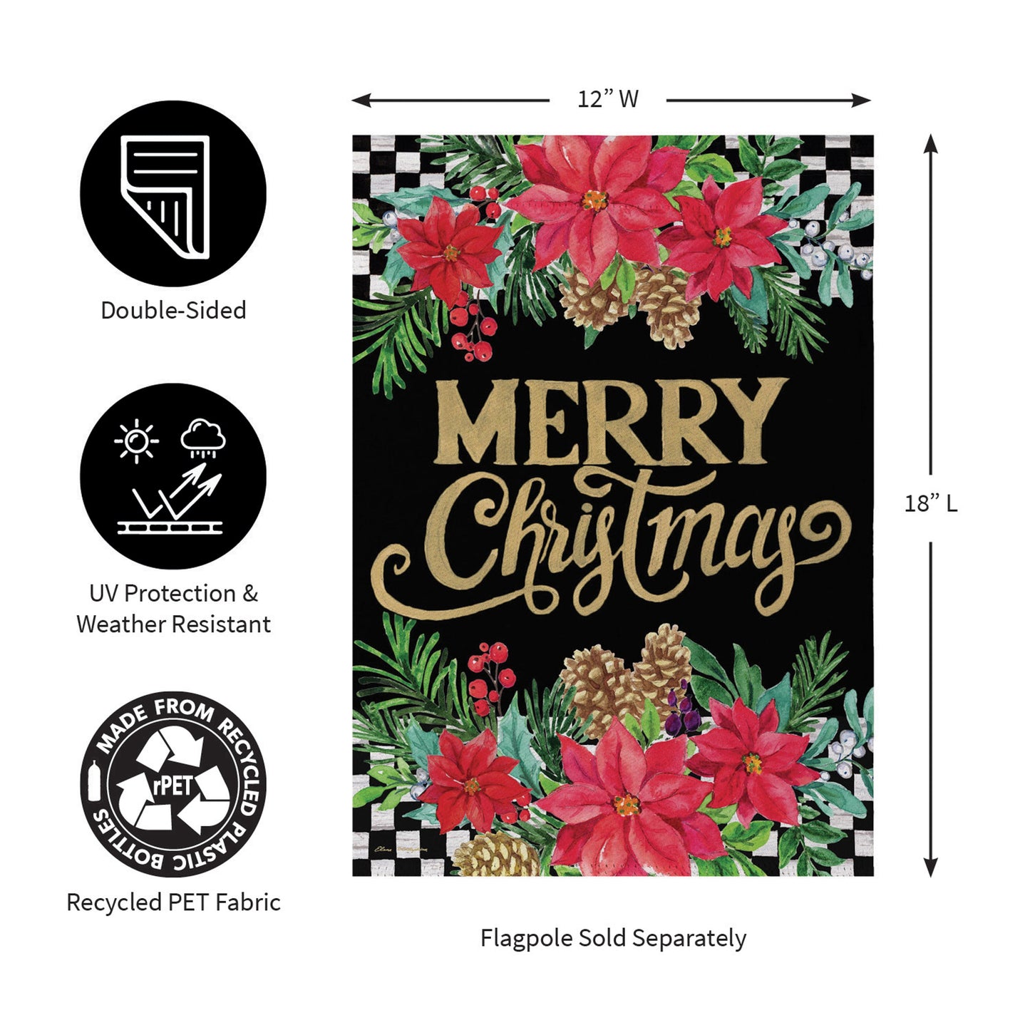 Floral Checkered Merry Christmas Suede Garden Flag