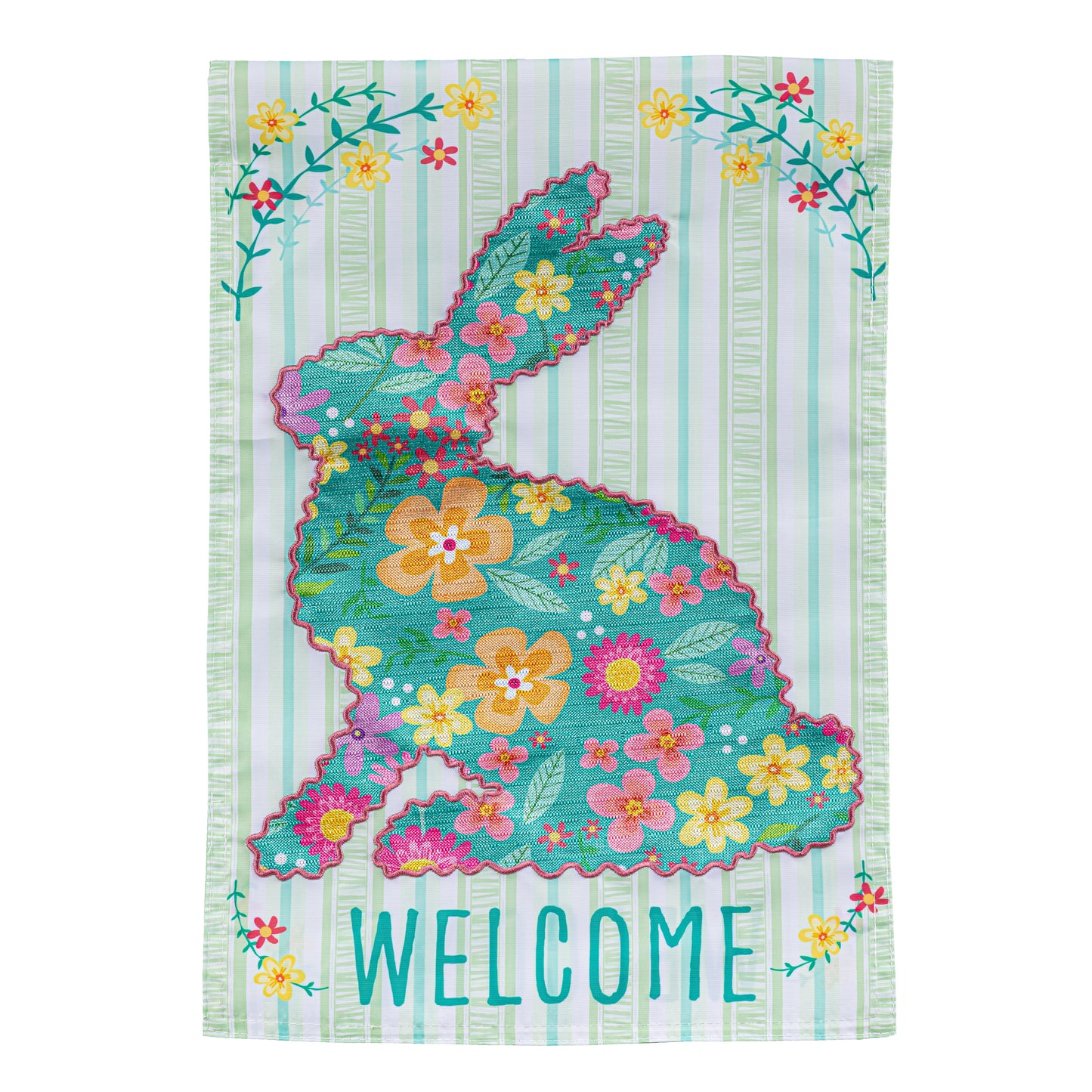 Floral Patterned  Bunny Applique Garden Flag