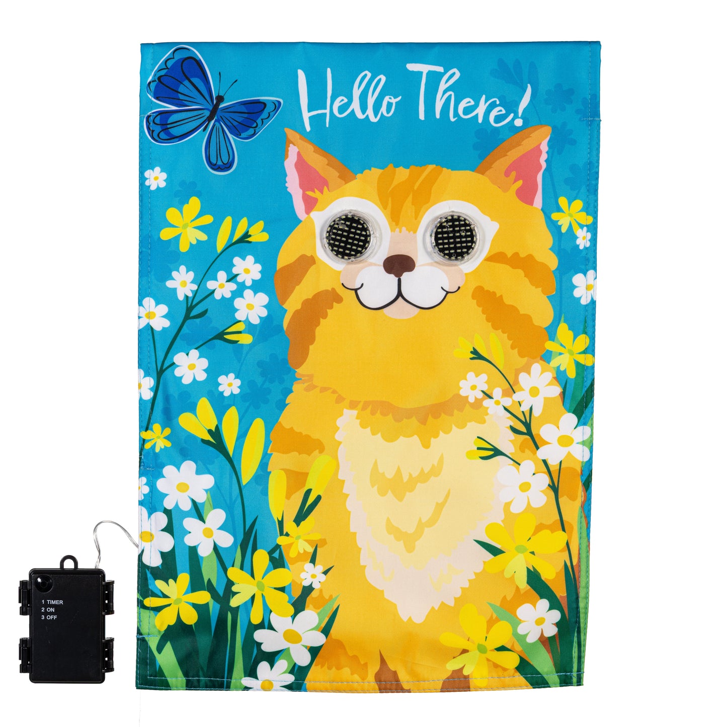 Animated Hello There Cat Applique Lighted Garden Flag