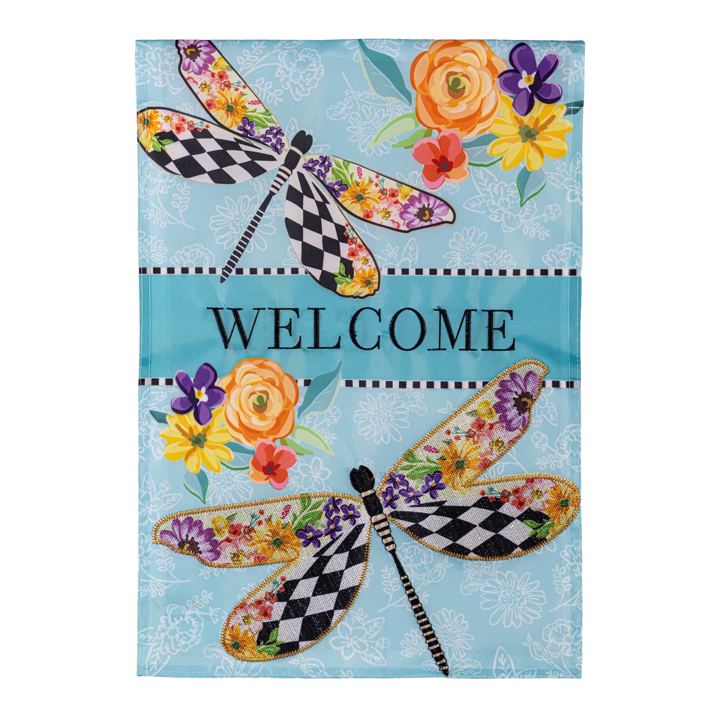 Courtly Check Dragonfly Applique House Flag