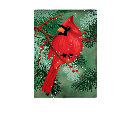 Cardinal in Pines Applique Garden Flag