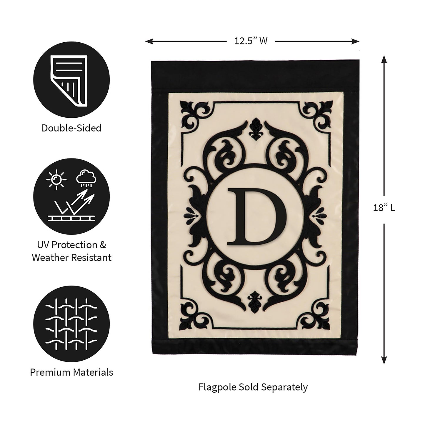 Cambridge Monogram Garden Applique Flag, Letter D