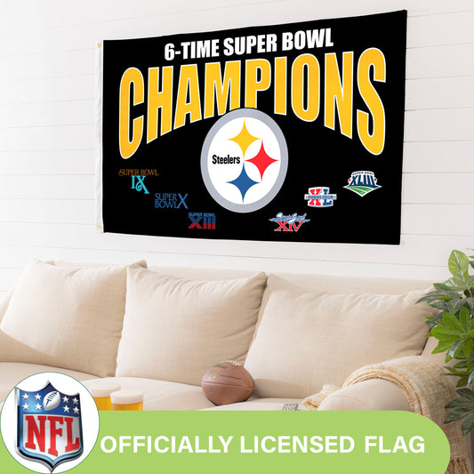Pittsburgh Steelers 6X Superbowl Champions Football 3x5 Flag