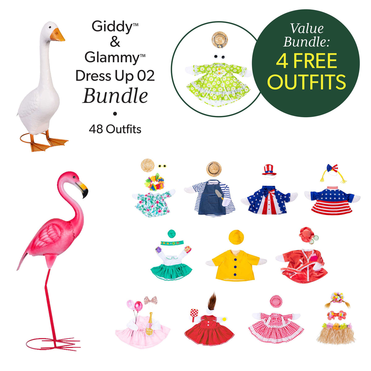 Giddy the Goose & Glammy the Flamingo Dress-Up Bundle