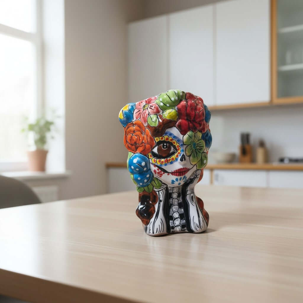 Colorful Talavera Skull Planter | Hand-Painted Ceramic Pot