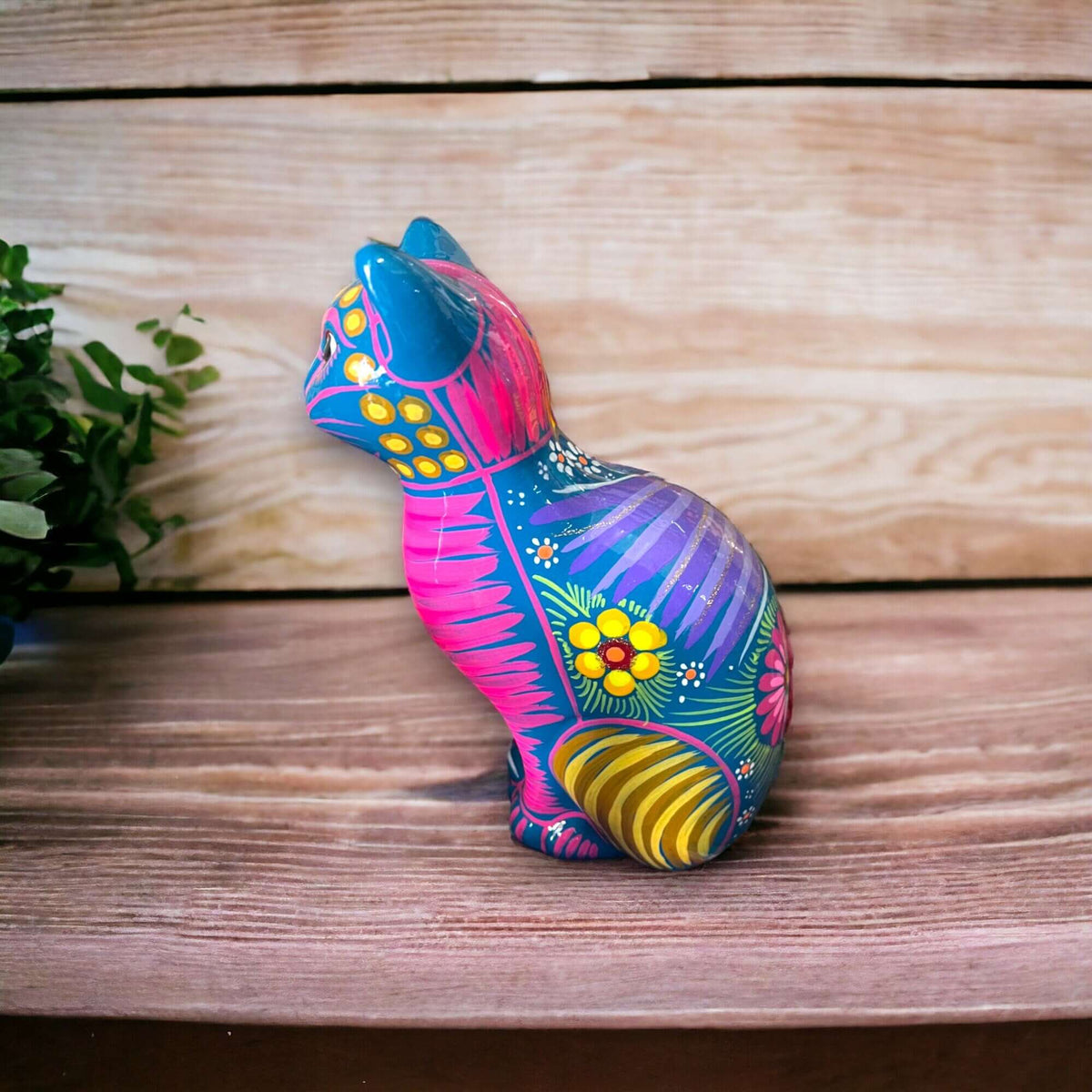 Talavera Cat Piggy Bank | Hand-Painted Mexican Ceramic Coin Holder