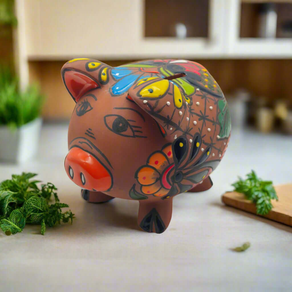 Hand-Painted Talavera Piggy Bank | Mexican Folk Art Design