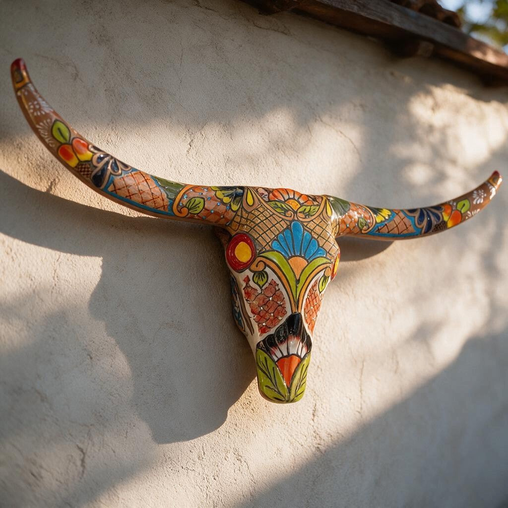 Talavera Longhorn Skull | Handmade Mexican Bull Wall Art