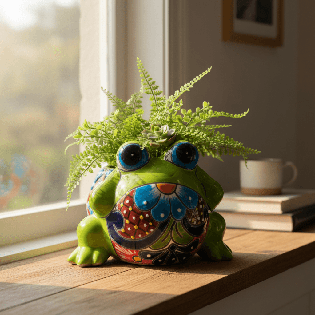 Colorful Talavera Frog Planter | Handmade Mexican Pottery Statue