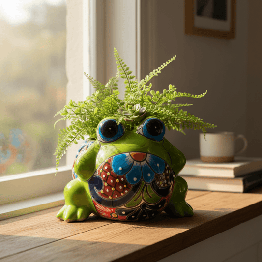 Colorful Talavera Frog Planter | Handmade Mexican Pottery Statue